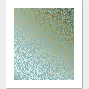 Art and craft Morris arabesque design on an azure background Posters and Art